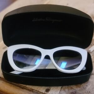 Salvatore Ferragamo White Cat-Eye Sunglasses with Dark Lenses Perfect Condition,